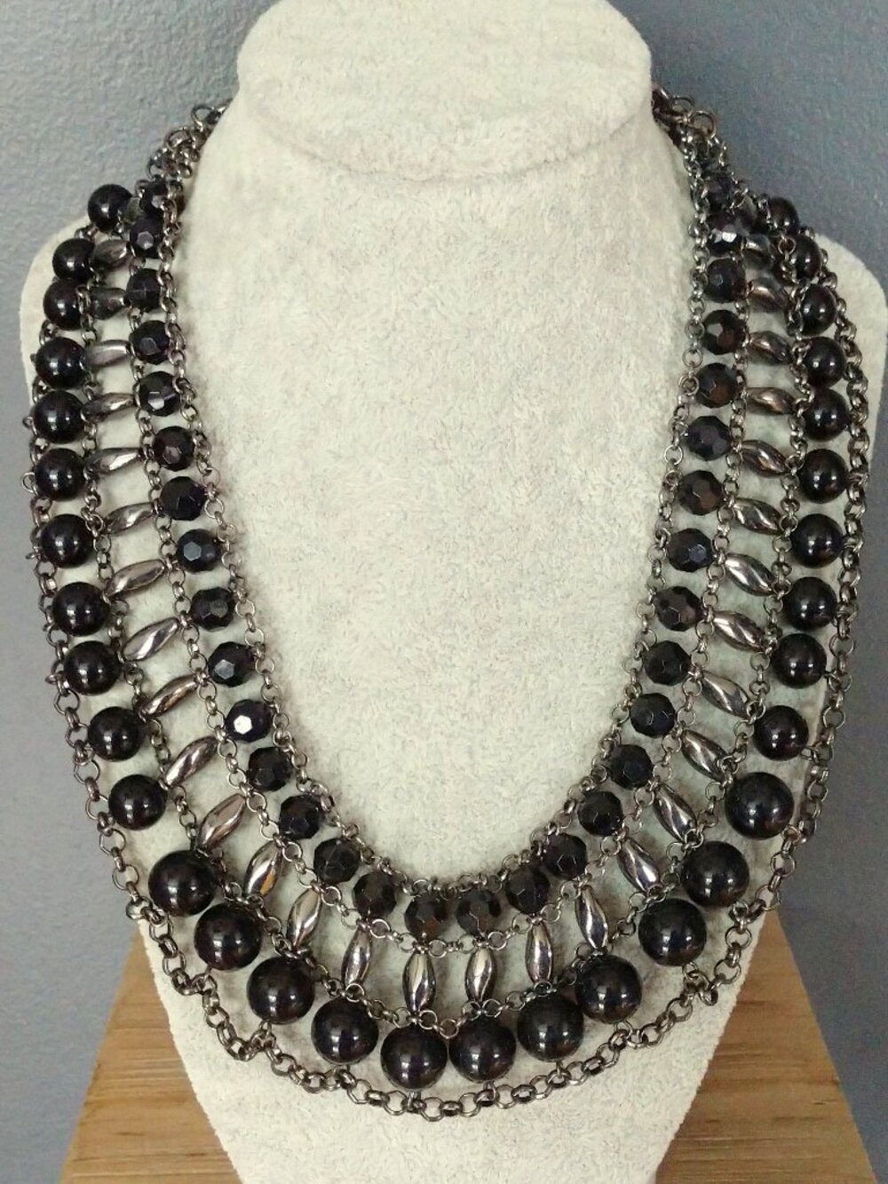 Black and gunmetal statement necklace